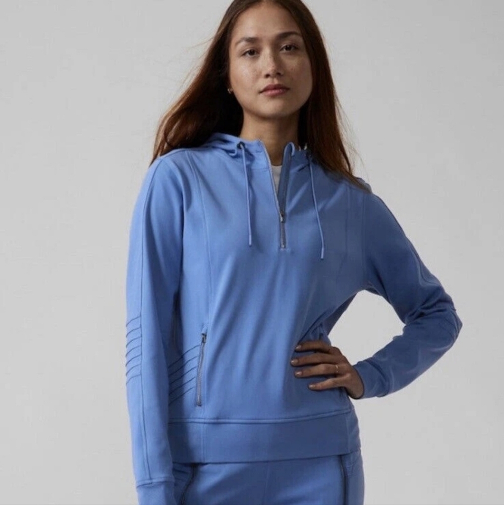 Athleta Venice Moto Hoodie Jacket Cottage Blue Small